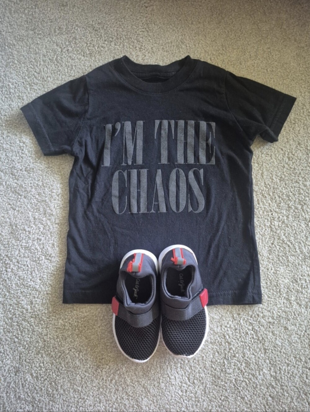 Kids Black 'I'm The Chaos' Tee and Cat & Jack watershoes Combo